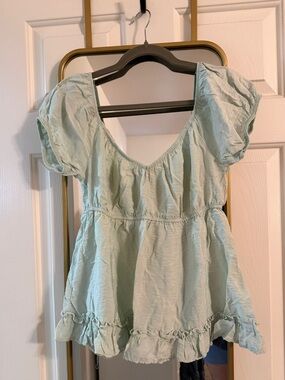 Scoop Neck Sage Peplum Tunic Top - Women